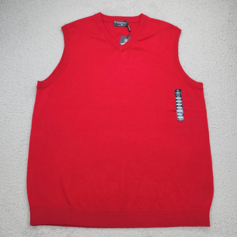 Hart Schaffner Marx Sweater Vest Mens 2XLT Tall Red Extra Fine Merino Wool